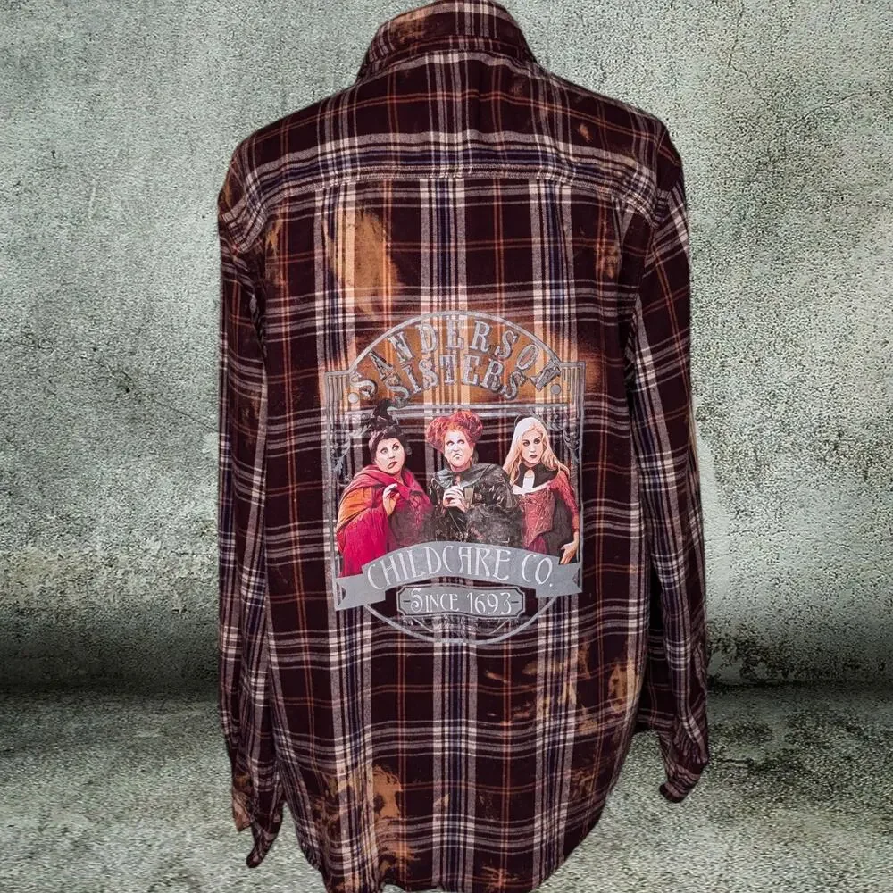 Hocus Pocus Witches Custom Flannel Shirt, Halloween Large - Picture 1 of 9